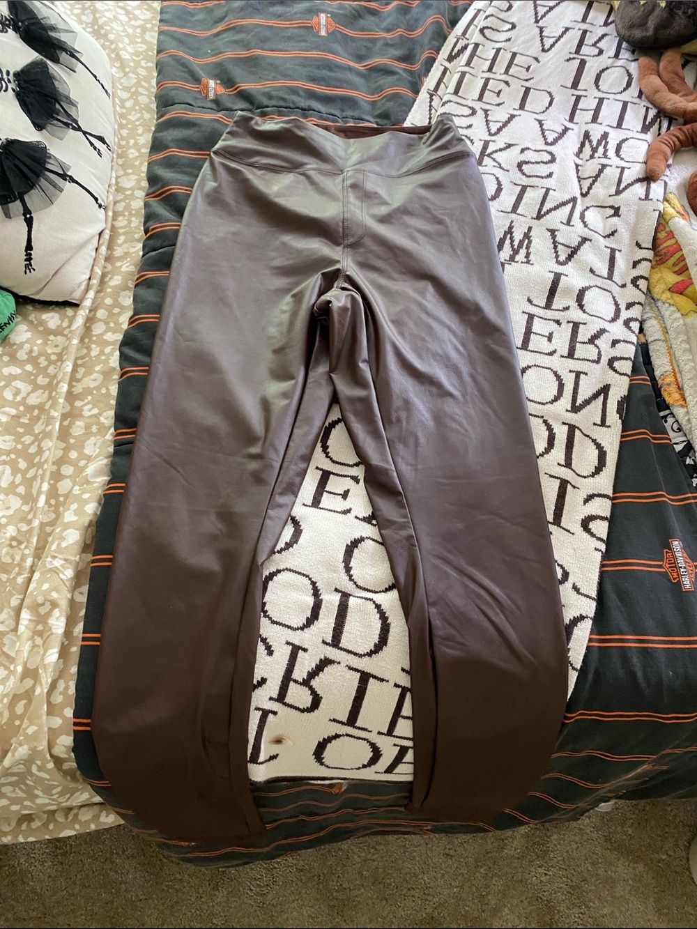 aerie Faux Leather Leggings in Dark Brown